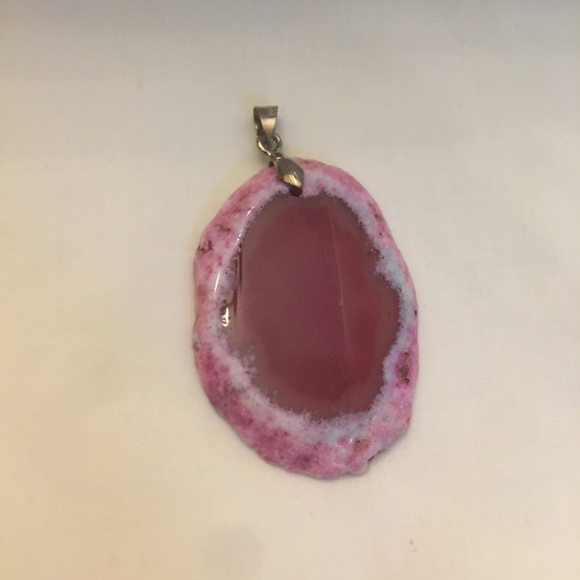 Jewelry - Geode slice Agate in Pink charm pendant necklace